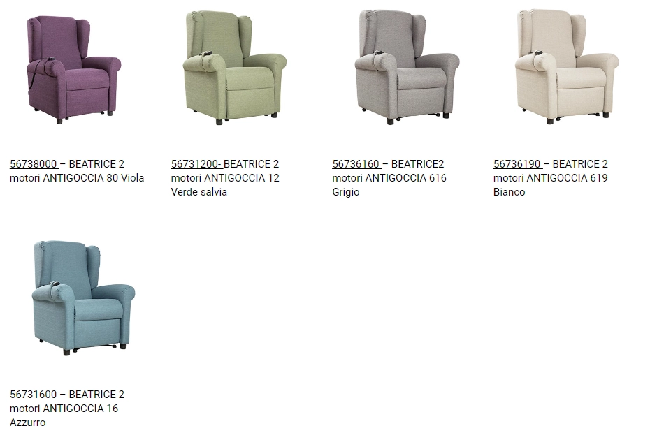 poltrona elettrica beatrice colori disponibili standard